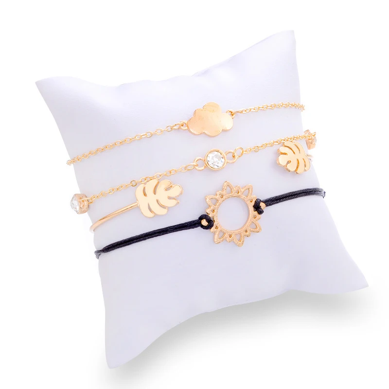 4 шт./компл. простые модные браслеты наборы лист облако полый цветок Золотая цепь