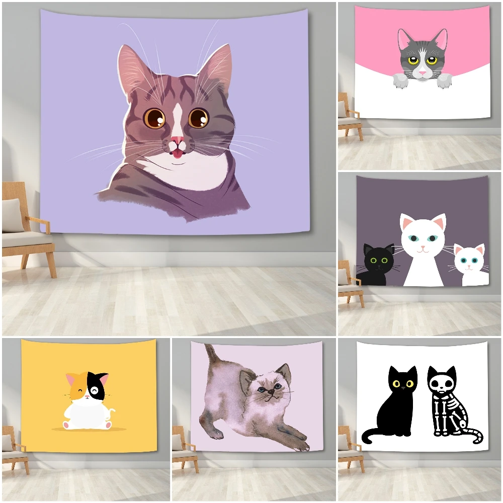 

Настенный гобелен с милым рисунком кошки, цветной настенный гобелен с животными, фоновая ткань для спальни, гостиной, спальни, гобелены