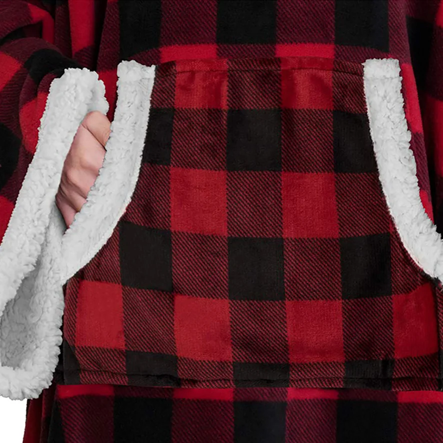 

Wearable TV Blanket Hoodie Women Sherpa Fleece Oversized Hoodie Magnetic Button Plaid Sweatshirt Female Blanket Indoor Wear