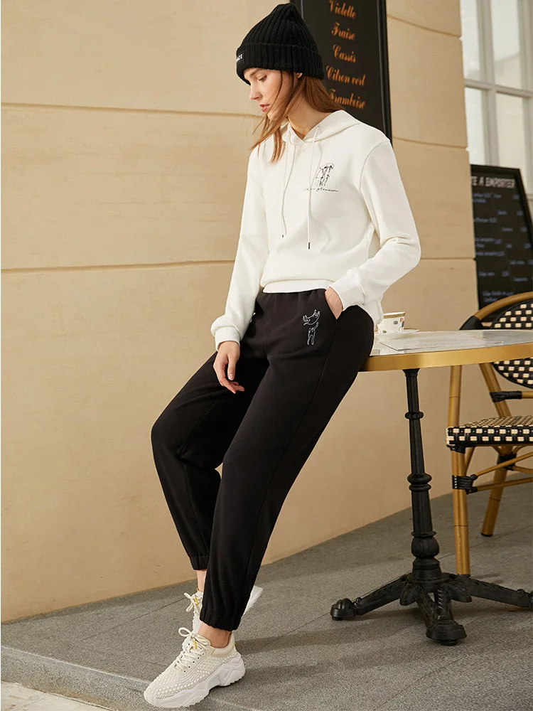 Брюки женские Зимние флисовые с эластичной талией и вышивкой 12030441