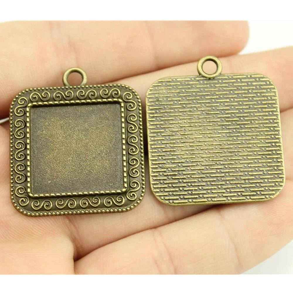 

6pcs Square Cabochon Base Setting 20mm Inner Size Vintage 2 Colors Antique Bronze, Antique Silver Color Cabochon Square Pendant