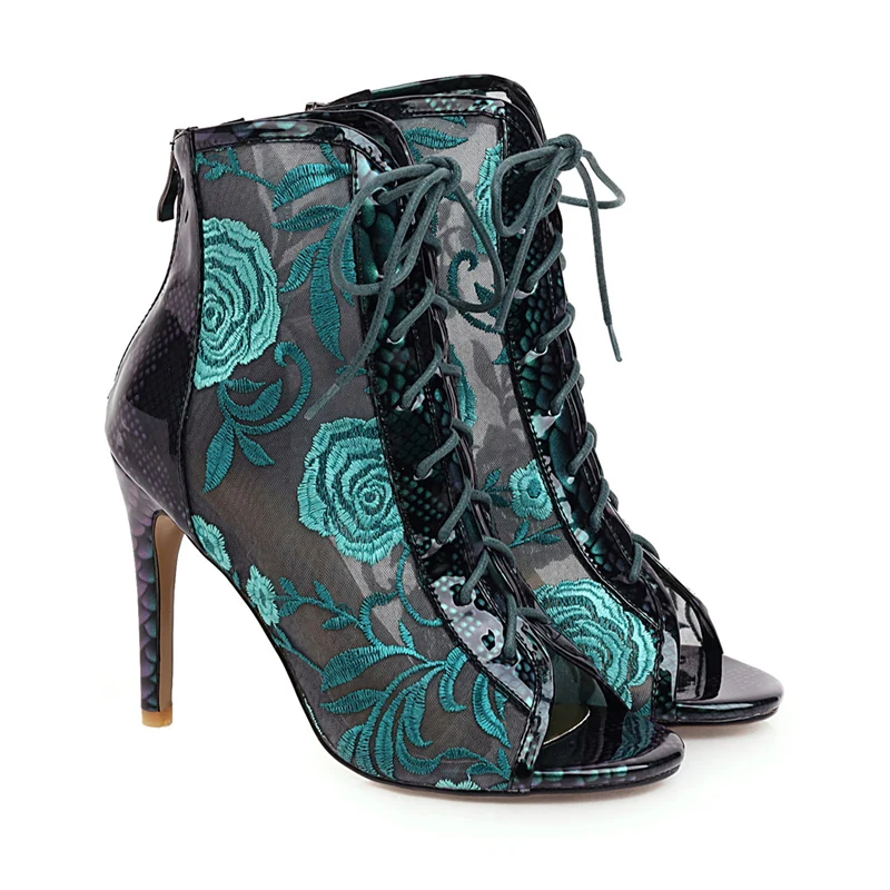 Женские ботильоны с вышивкой в стиле ретро Обувь на тонком высоком каблуке со