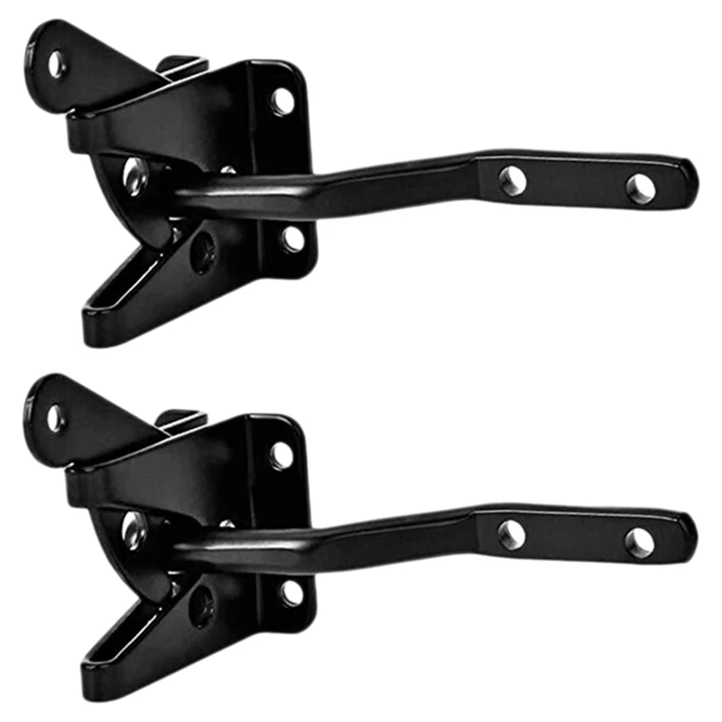 2Pcs Self Locking Gate Latch Automatic Gravity Lever Fence Lock for Wood Door Latches Steel Black Promotion | Строительство и