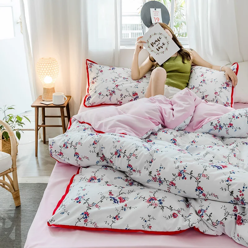 

Pastoral Style Bedding Set 2021 New Elegant Soft Brushed Duvet Cover Flat Sheet Pillowcase High Quality Home Linen 3/4pcs King