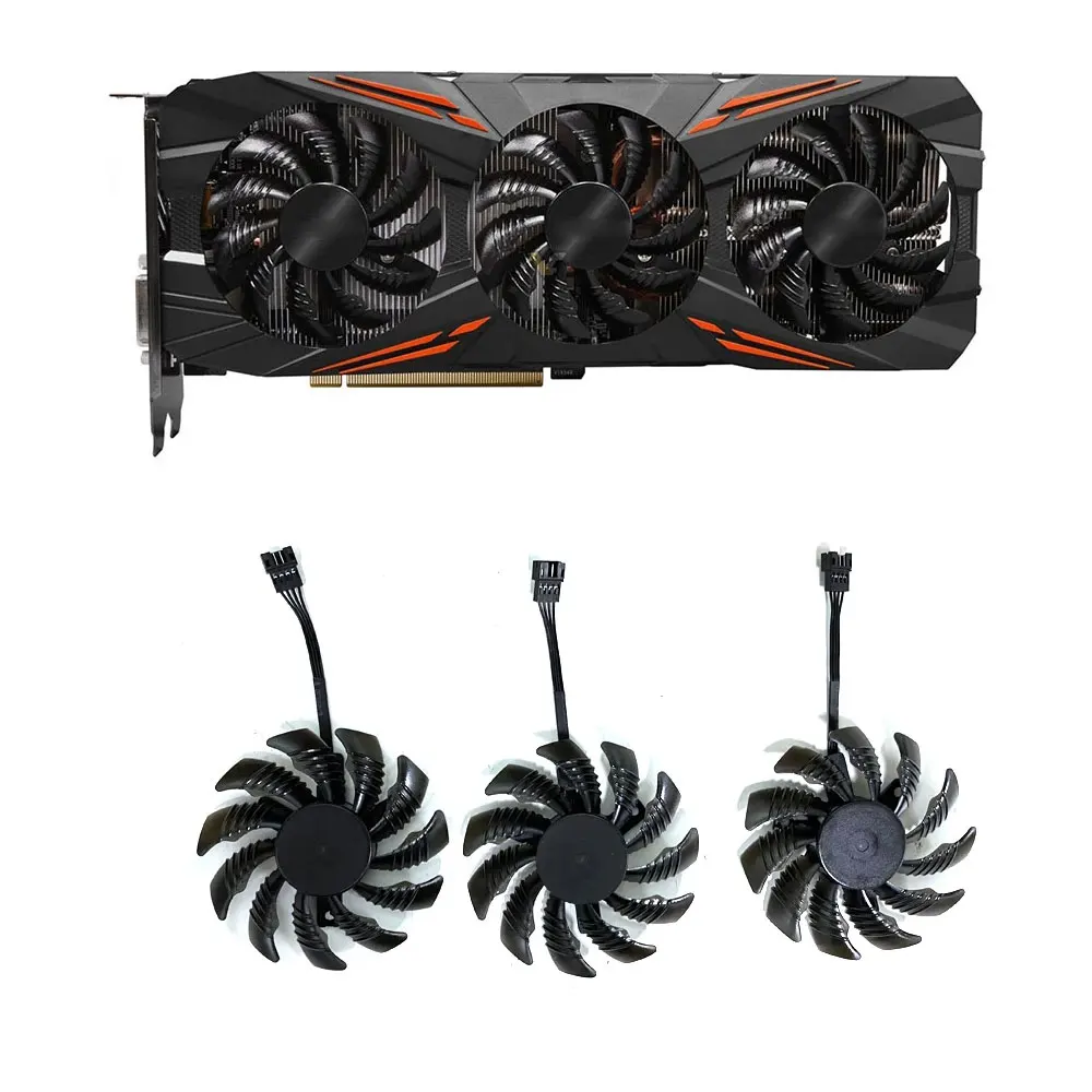 

New 3 Pcs 75MM T128010SU 0.35A GTX1080 GPU Coolin Fan，For GIGABYTE AORUS GTX 1060 1070 1080 G1 GTX 1070Ti 1080Ti 960 980Ti