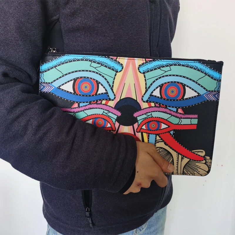 

Hot Sale Men Cartoon File Clutch Bag Good Quality PU Material A4 Paper File Pouch Purse