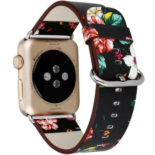 Национальная кожаная Петля с цветочным принтом для iwatch 5 4 3 2 1 ремешок для Apple Watch 38 мм 42 мм 40 мм 44 мм браслет для наручных часов
