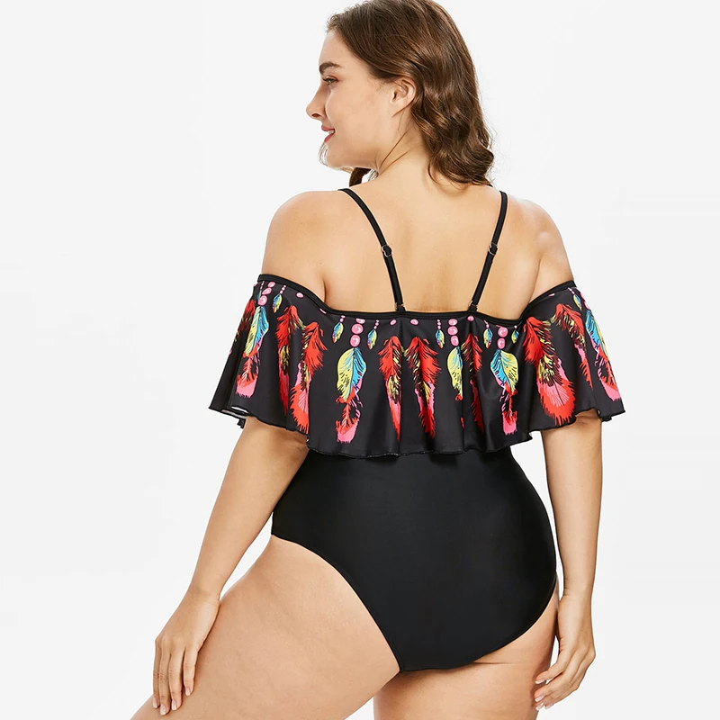 

Women Sexy Ruffle One Piece Swimsuit Plus Size Swimwear Off Shoulder Bathing Suits Beach Wear Swimming Suit For New Styles 2020