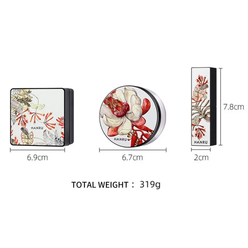 

4pcs Makeup Set Loose Powder Air Cushion Mushroom Head Whitening Oil Control Foundation Make Up Puff Lipstick Cosmetics