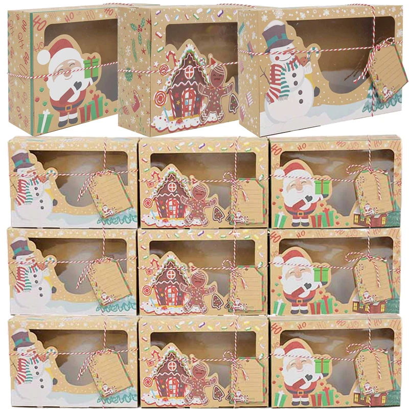

22/18cm Paper Gift Boxes Christmas Present Muffin Snacks Packaging Box Paper Xmas Snowman Santa Claus Box with Greeting Card