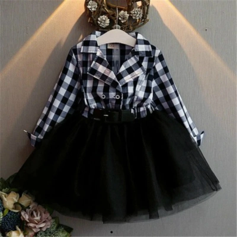 

Autumn Girl Dress Long Sleeve plaid tutu Princess dress girdle Casual Daily Kids Dresses For Girls 2-7years children clothes