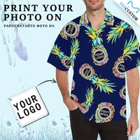 yescustom t shirt pineapple logo blue custom face cardigan casual beach tee printed loose party hawaiian shirt tops best gifts