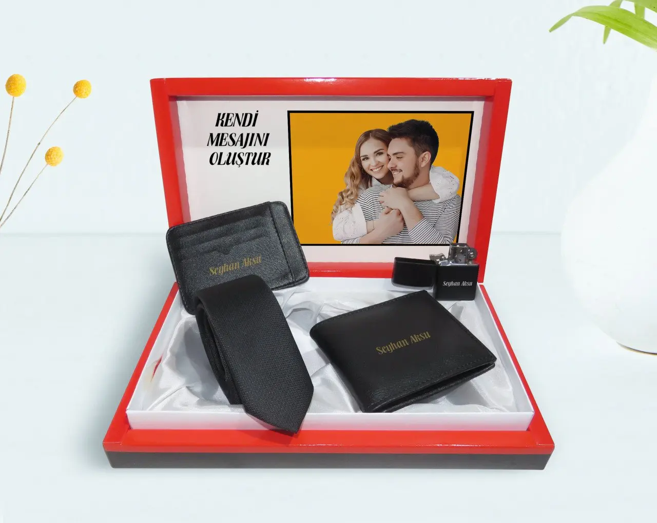 

Милая фотография и электронная почта в коробке, кошелек для карт, бумажник, зажигалка и галстук, подарочный набор, украшение, милое время, сч...