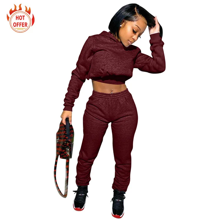 

Solid color long sleeve Sweatshirt women's Hoodie upper and lower set