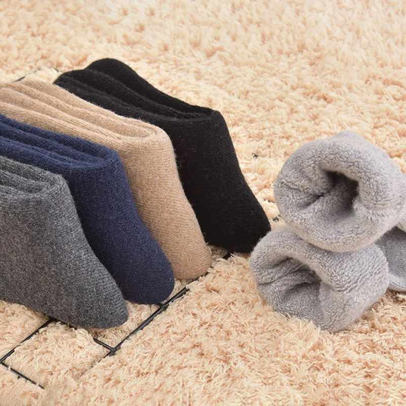 5pairs Thick Wool Socks Solid Thermal Long Men's Socks Ankle Warm Thicken Socks Terry Autumn Winter Socks Male Calcetines Meias