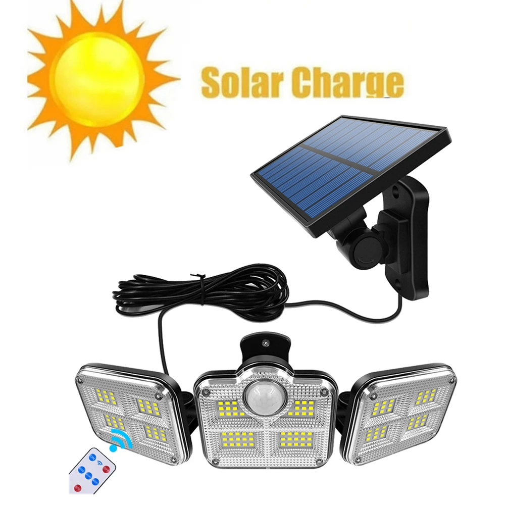 

138 led remote seperable Rechargeable Solar Wall Light Flood Light 3 Adjustable Heads 270° Wide Lighting Angle Waterproof Motion