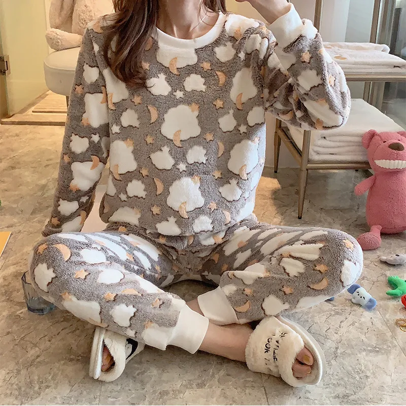 2019 зимняя теплая Фланелевая Пижама для женщин толстая Коралловая бархатная