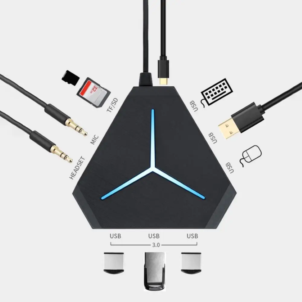 

Multi-port USB Card reader Microphone For PC AUX Cool Light Charging USB 2.0 Hub Multi-device Desktop Laptop Adapter