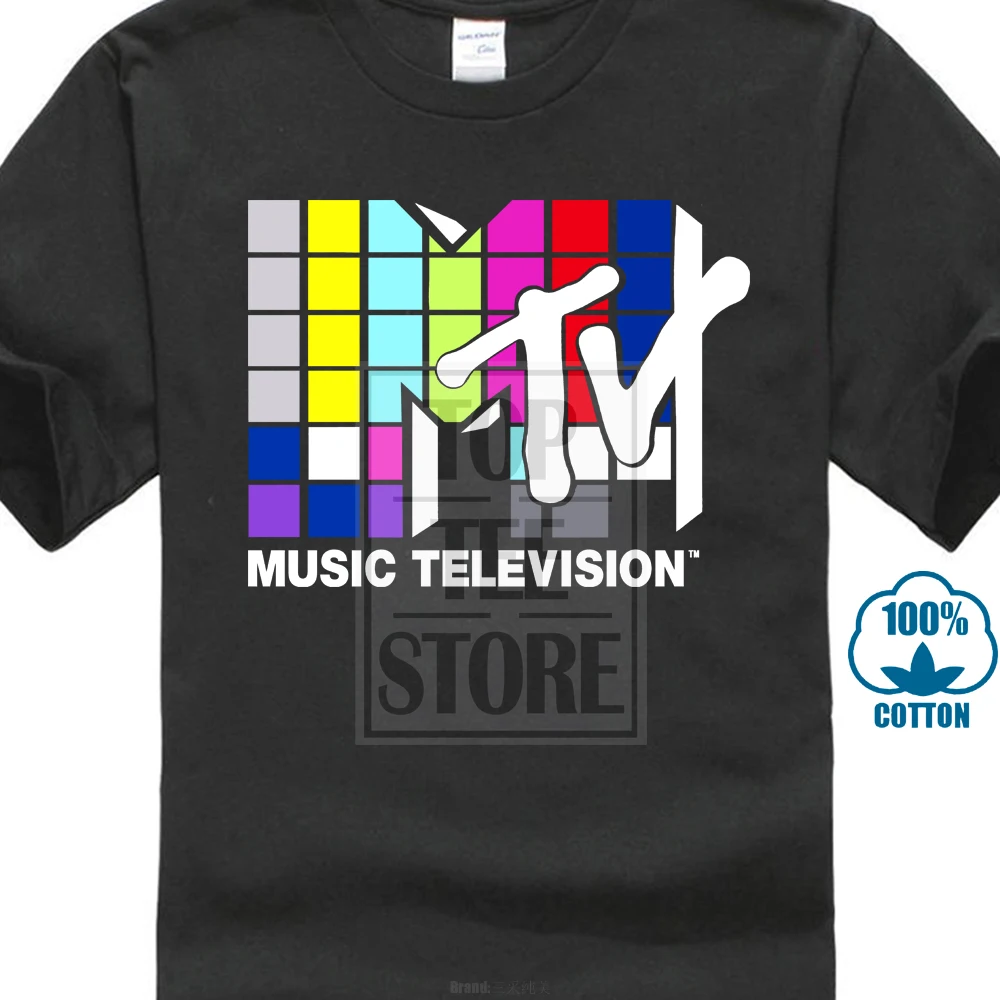 Mtv Music Television 80S логотип Официальный Мужская футболка 016950 - Цвет: Черный