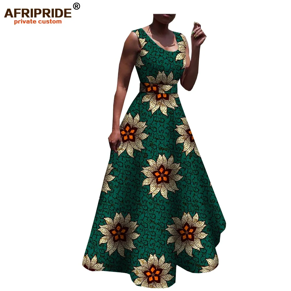 Весеннее и осеннее Африканское повседневное женское платье AFRIPRIDE без рукавов с круглым вырезом длиной до пола платье с поясом для женщин A1825006 - Цвет: 529J