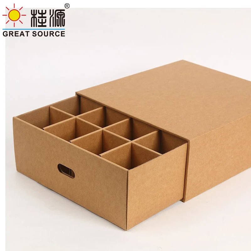 Foldaway Storage Box Corrugrated Organizer 16 Grids Single Drawer Quality Kraft Board Storage Box With Punched Handle Box (3PCS)