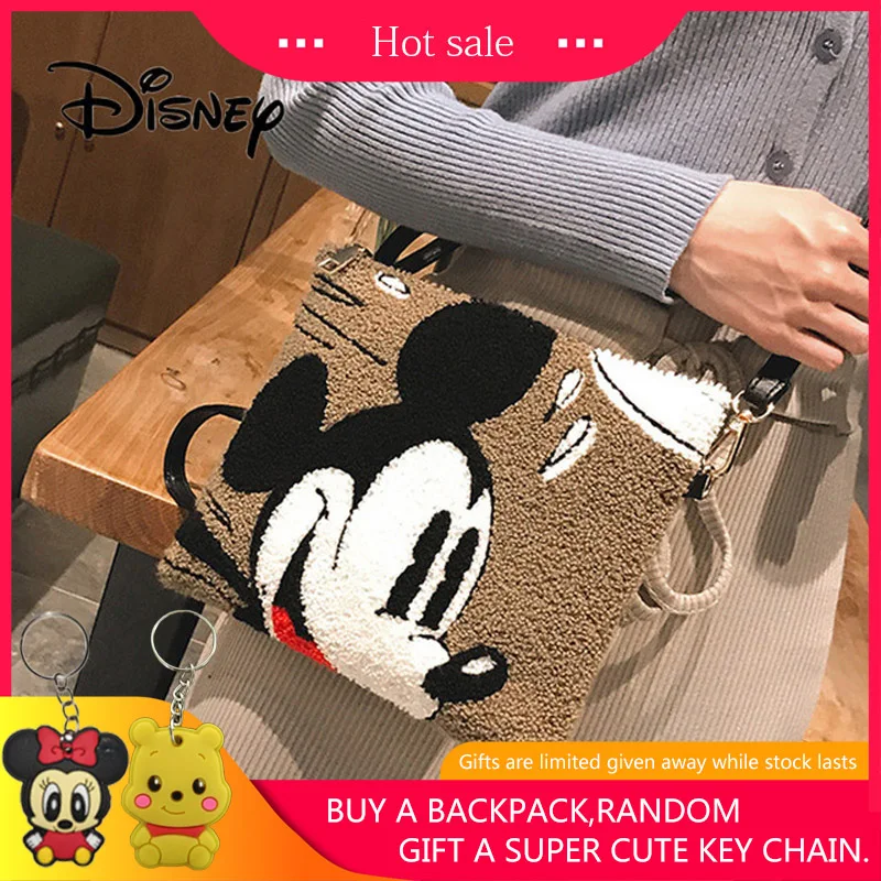 Плюшевый рюкзак disney с Микки Маусом, женская сумка-мессенджер, женские сумки через плечо, короткие плюшевые сумки-клатчи для девочек