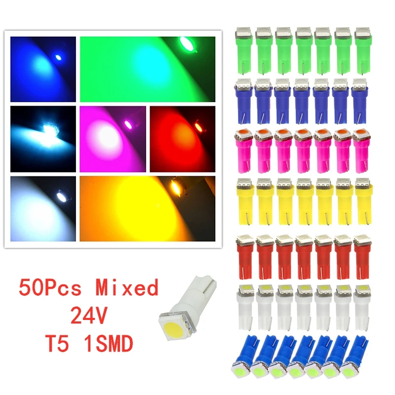 50 шт в наборе, 7 видов цветов Смешанные T5 1SMD 24V лампочки на приборной панели светодиодный свет лампы автомобиля Lnstrument индикатор AC лампы авто аксессуары для интерьера 50 шт в наборе, 7 видов цветов Смешанные T5 1SMD 24V лампочки на приборной панели светодиодный свет лампы автомобиля Lnstrument индикатор AC лампы авто аксессуары для интерьера