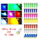 50 шт в наборе, 7 видов цветов Смешанные T5 1SMD 24V лампочки на приборной панели светодиодный свет лампы автомобиля Lnstrument индикатор AC лампы авто аксессуары для интерьера