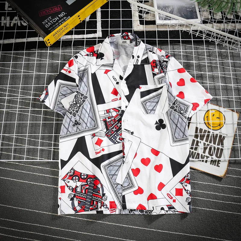 

Hawaiian Style Poker Full Print Men Beach Shirt 2020 Summer Short Sleeve Men's Shirts Oversized Man Shirt Camicia Homme Clothes
