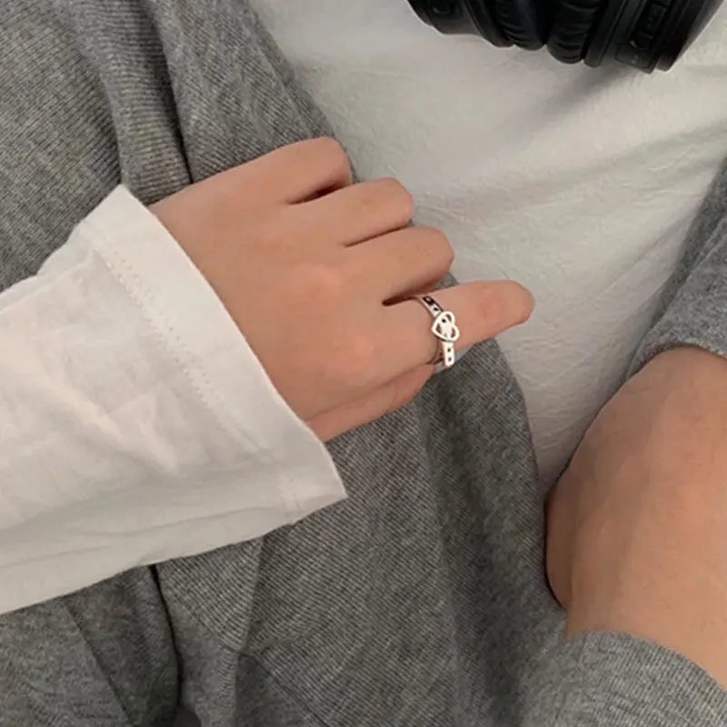 

XIYANIKE 925 Sterling Silver Love Heart Belt Buckle Ring INS Female Fashion Index Finger Ring Unique Design Adjustable Exquisite