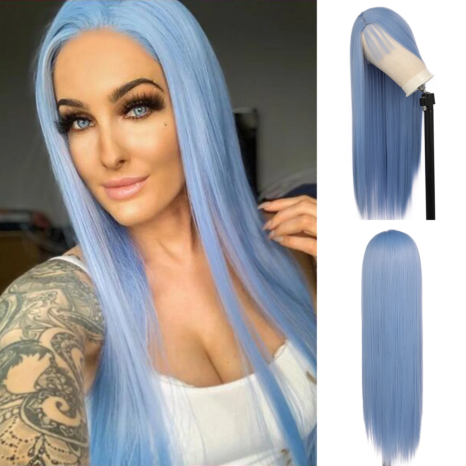 

Baicheng Soft Blue Wig Long Straight Wig with Baby Hair Hot Blue Wig Natural Hairline Cheap Blue Wig Like Human Hair