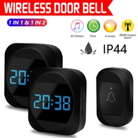 digital smart wireless doorbell ip44 waterproof chime ring home intelligent time view door bell with touch button