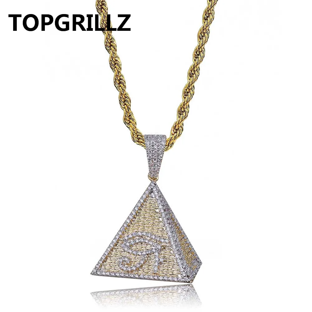 TOPGRILLZ хип-хоп позолоченный египетская Пирамида Глаз Гора кулон ожерелье со льдом набор украшений с цирконием Шарм ювелирные изделия