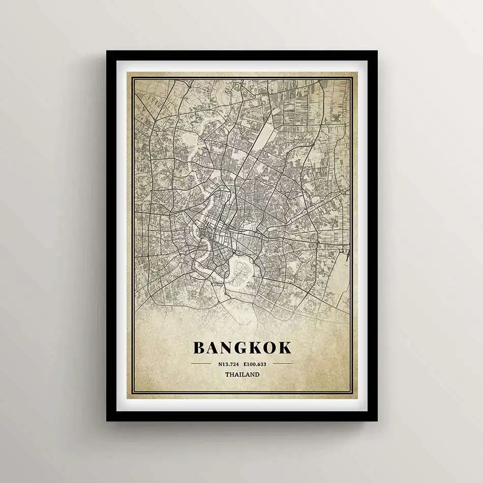 Thailand Bangkok Phuket Chiang Mai Pattaya Chumphon Ratchaburi Vintage City Map Canvas Painting Kraft Poster Coated Home Decor | Дом и сад