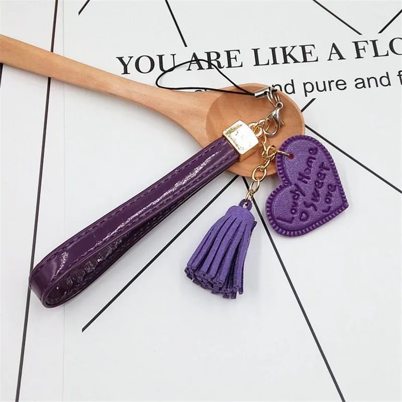 

Fashion Tassel Accessories Heart Keychain Car Hanging Leather Key Rings Bag Charms Chains Pendants Key Holder Gift