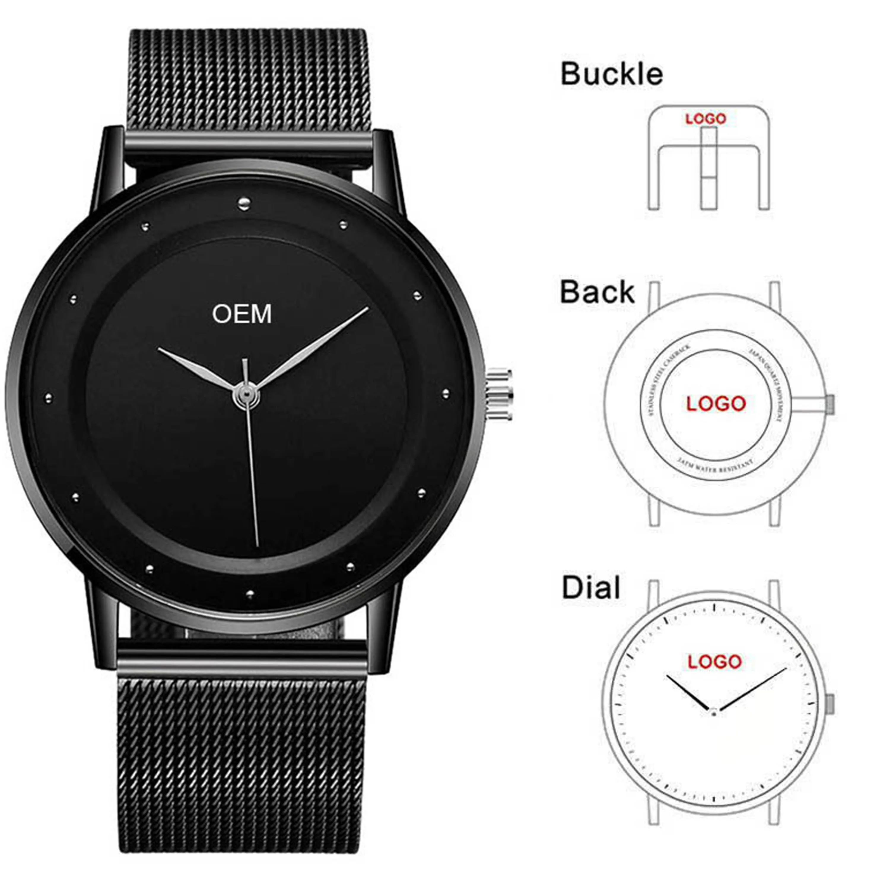 CL043 Нержавеющая сталь сетка OEM логотип часы персонализированный Металл мужские s