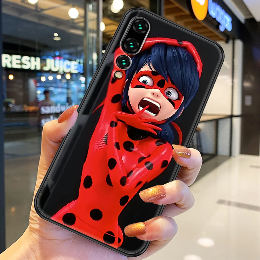 

Cat Cartoon Ladybugs Girl Phone case For Huawei Honor 6 7 8 9 10 10i 20 A C X Lite Pro Play black soft Etui 3D prime painting
