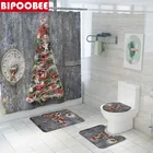 Шторы для душа с деревянным принтом в виде рождественской елки, сарая, для украшения ванной комнаты, дома, рождественские коврики для ванной, крышка для туалета, противоскользящий ковер