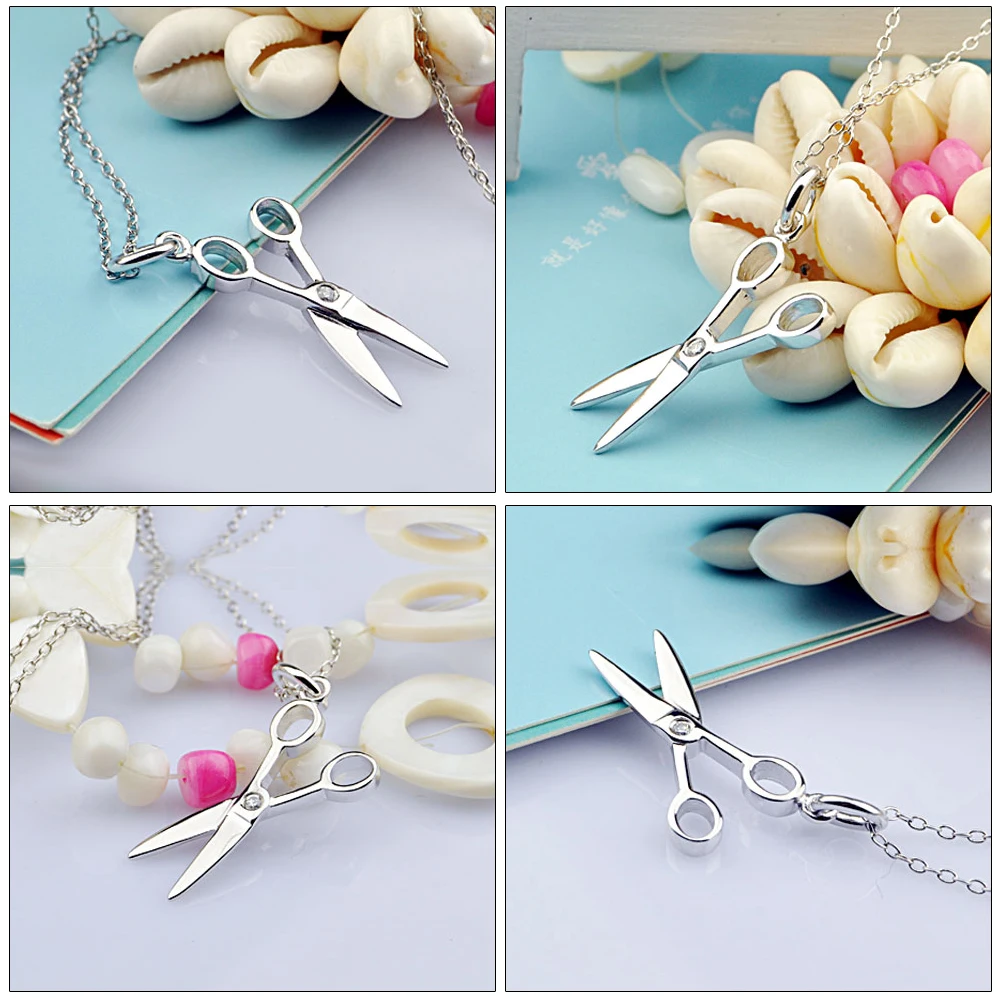 Женское Ожерелье из 100% серебра 925 пробы кулон ножницы цепочка креативные женские