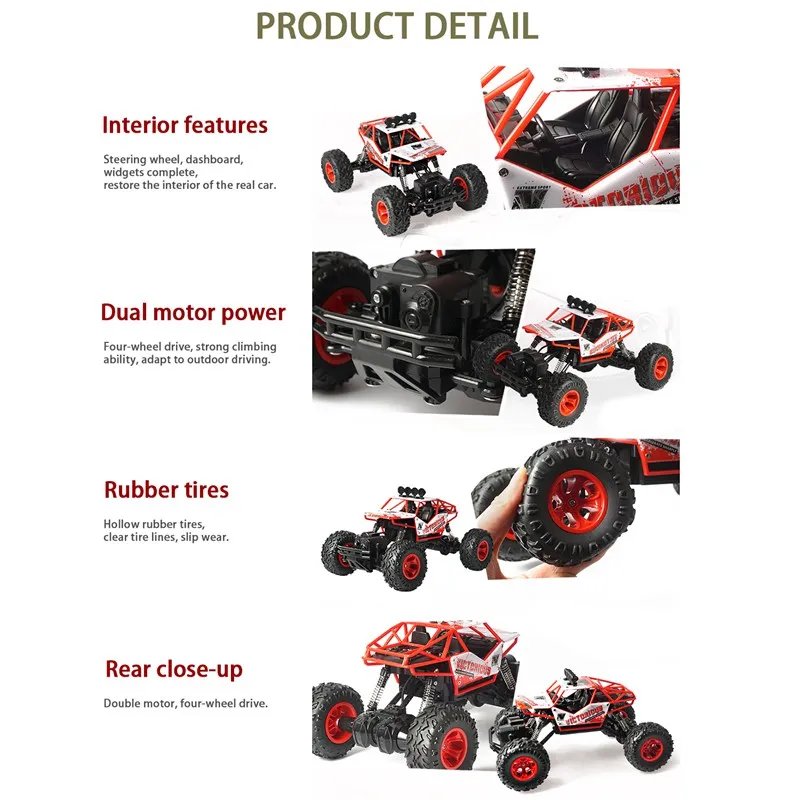 1: 16 RC Автомобиль 2 4G 4CH 4WD Рок Гусеничный 4x4 вождение автомобиля двойной двигатель