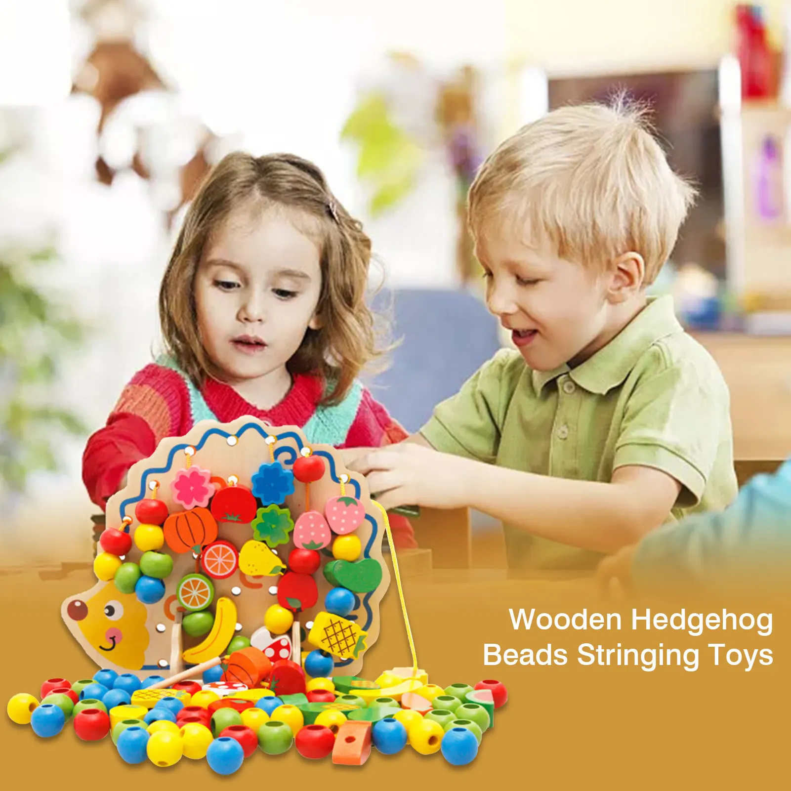 

Wooden Fruits Vegetables Lacing Stringing Beads Toys With Hedgehog Board Early Learning Toy Puzzle Toys Gift Children's