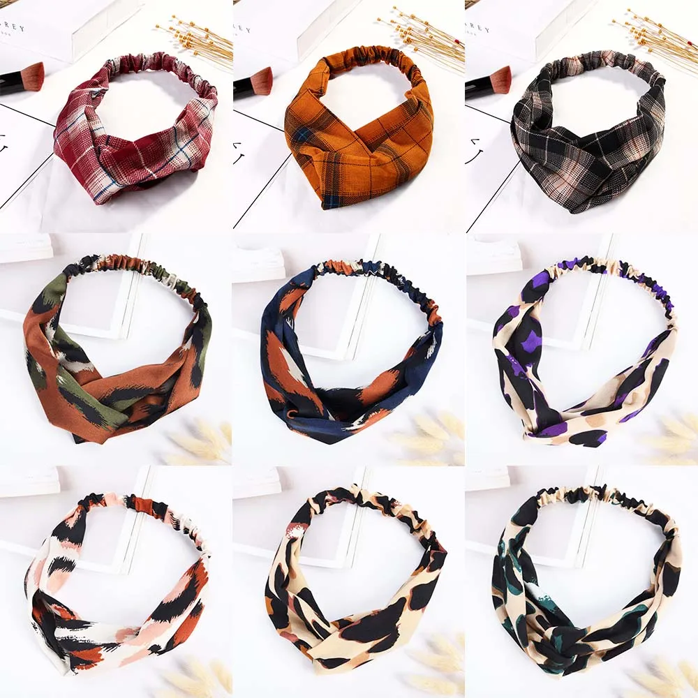 Винтажная Женская повязка на голову леопардовая сетка перекрестный узел