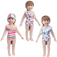 18 inch girls doll swimwear print halter one piece swimsuit and cap american newborn skirt baby toys fit 43 cm baby dolls c889