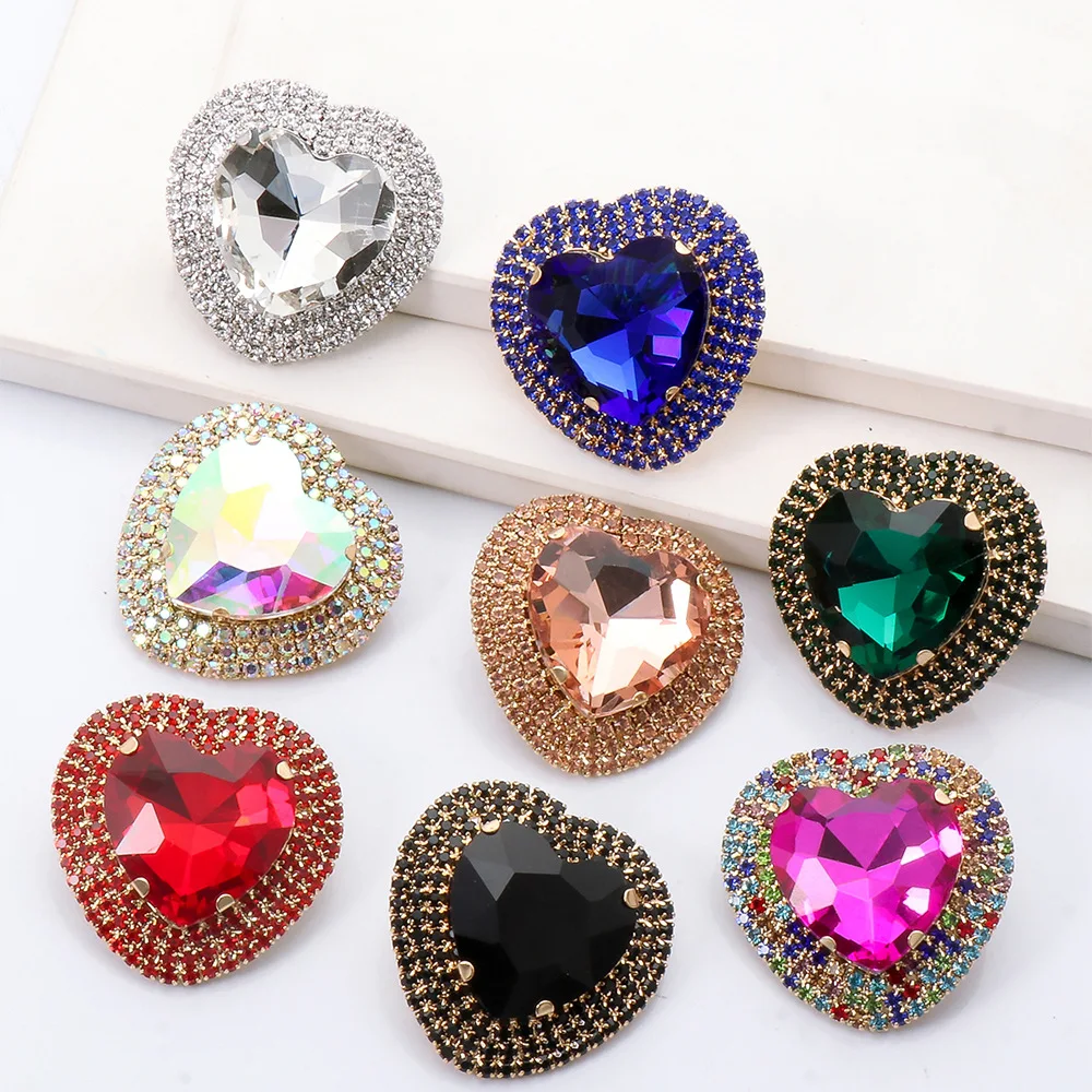 

Trendy Brand Alloy Heart Inlay Multicolor AB Crystal Stud Earrings For Women Fashion Jewelry