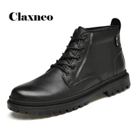 man autumn shoes genuine leather 2020 mens leather boots high top work shoe male winter boot plush fur warm design big size