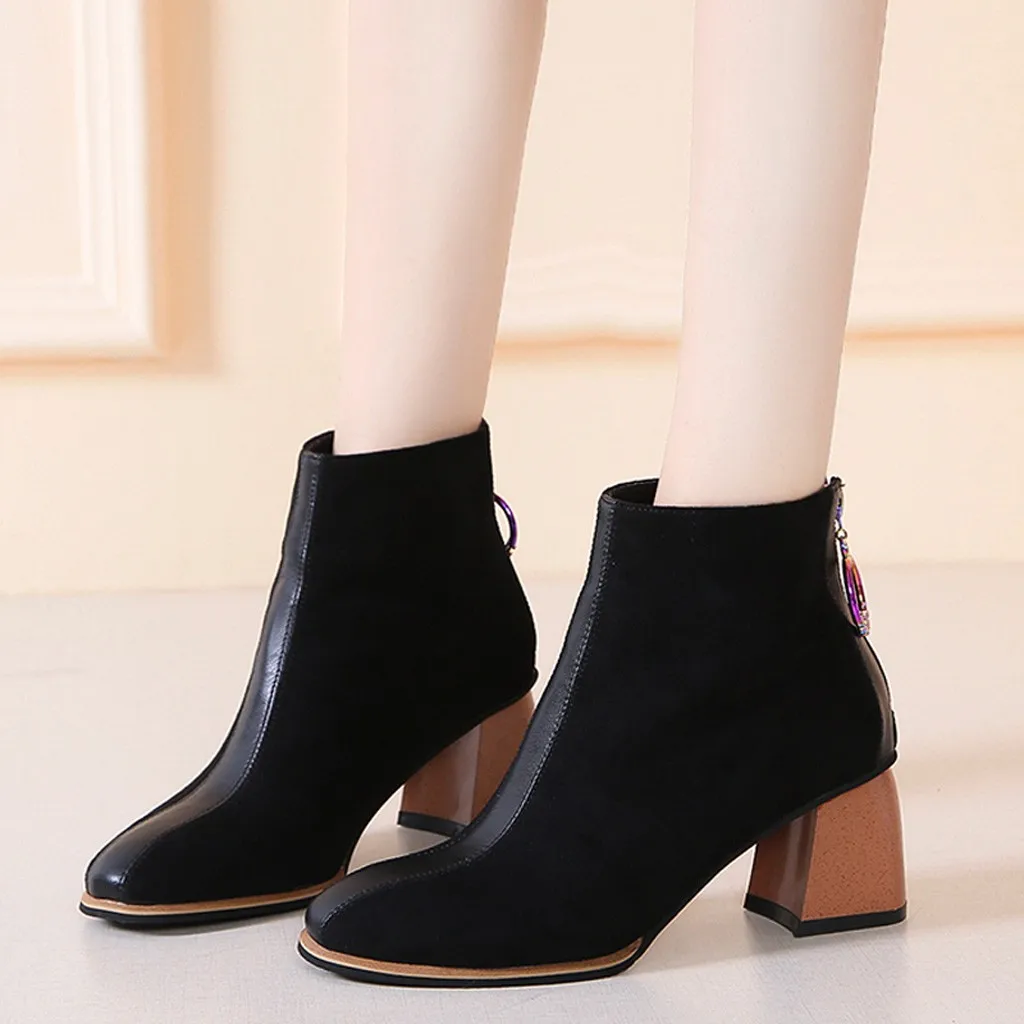 Осенняя обувь женские ботинки из флока с острым носком цветная обувь|Женские