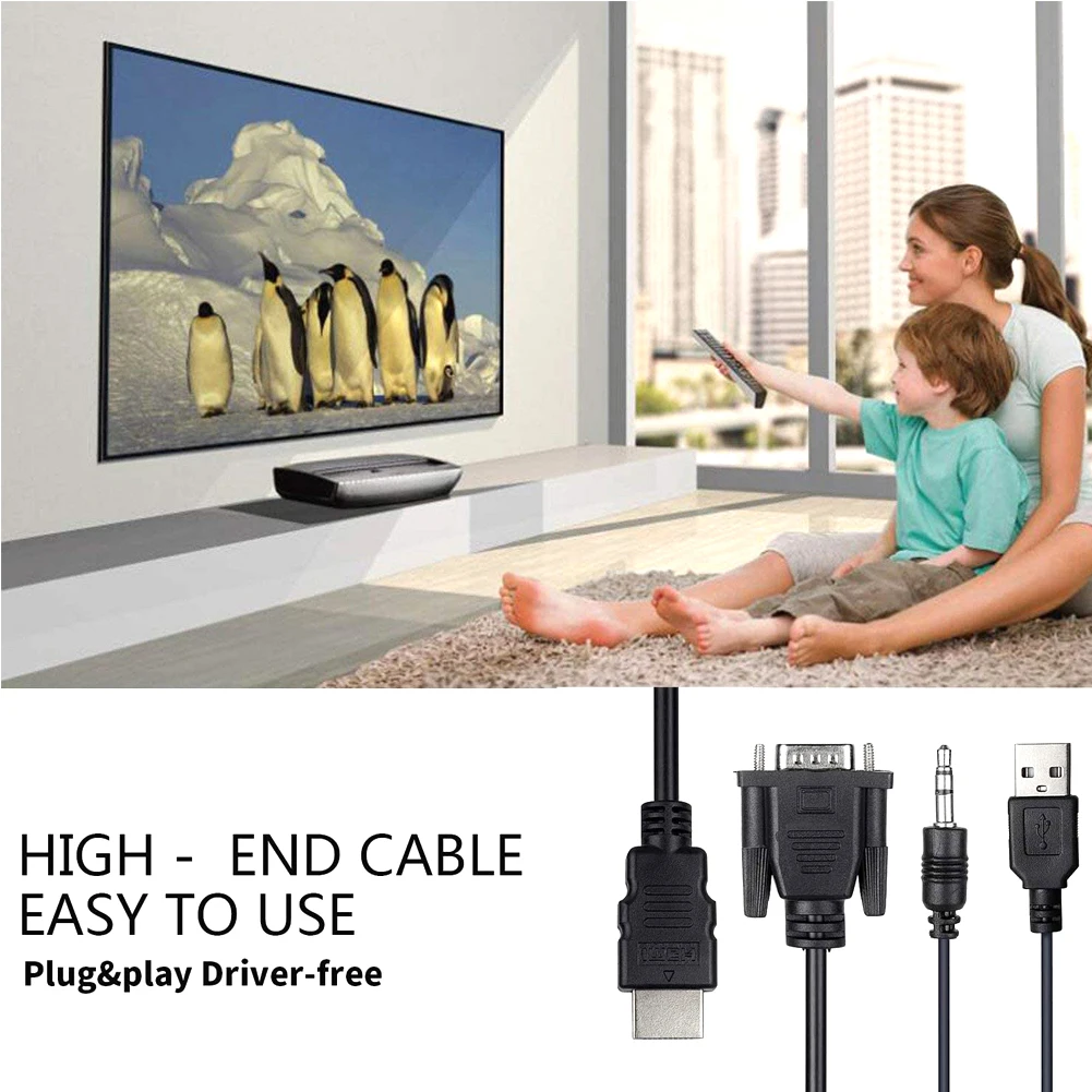 Портативный VGA-HDMI-совместимый + аудиоразъем 3 5 USB-адаптер для ПК HDTV видео конвертер