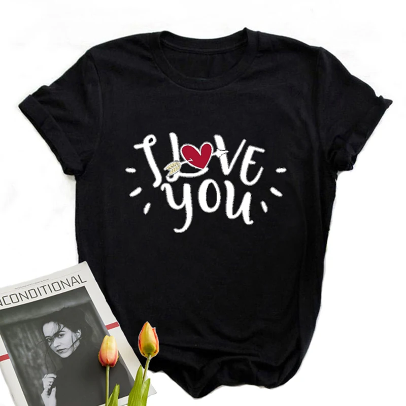 

T-Shirts For Women Korean Fashion Summer Top Punk T-Shirts For Girls Fashion Contracted I Love Your Literal Type Summer T-Shirts