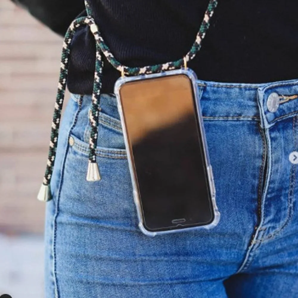 

Fashion Nylon Long Strap Necklace Case For Oneplus 8 7 7T Pro 6T 6 Clear TPU Anti-Knock Case For LG G7 Shockproof Soft Cover