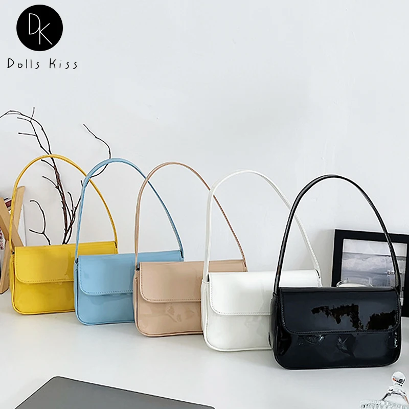 

Senior Ladies Half-moon Bag Female Simple Glossy Patent Leather Shoulder Bag 2021 Fashion Women Handbag Niche Design Purses